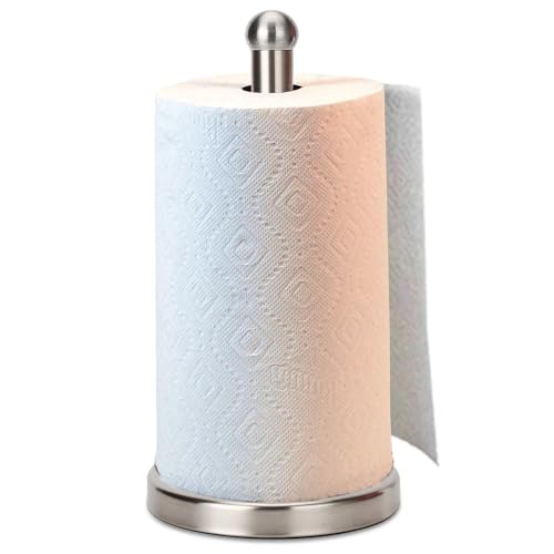 Paper Towel Holder Stand with Sturdy Base Fits Standard and Jumbo Sized Paper Towel, Paper Towel Holder Countertop (Brushed Nickel) - color: Brushed Nickel