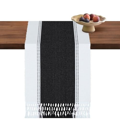 Table Runner 100% Cotton 72 inch Long - Soft Durable Washable - Farmhouse Table Runners for Everyday Use Wedding Holidays Christmas - 13x72 Rustic Vintage Dining Table Runner Black - color: Black