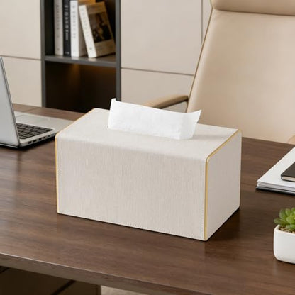 Linen Tissue Box Cover Rectangle with Magnetic Closure, Extra Large | 4 Different Sizes, PU Leather Tissue Box Cover, Decorative Rectangular Tissue Holder for Bathroom Nightstand Car Office - size: Extra Large – Fits Tissue Boxes Up to 4.7" Tall
