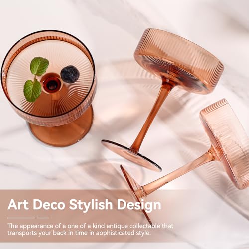 Brown Coupe Glasses Set of 6 |9 oz earth tones Brown martini Glasses |Melanin Cocktail Glasses Set,Champagne Coupe Glasses for Margarita, Bar,Dessert Glass - color: Melanie