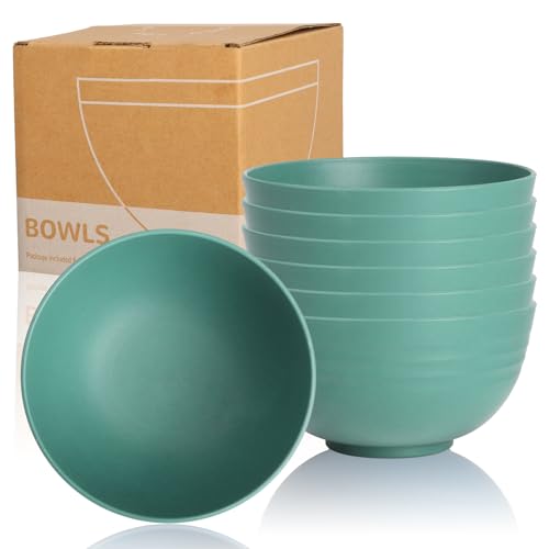 Cereal Bowls Set of 6, Wheat Straw Bowls Set 26oz Green Bowls | Unbreakable Alternative Plastic Bowls Reusable for Kitchen, Camping, RV, Microwave-able and Dishwasher Safe Bowls Sets - color: Green, size: 26oz