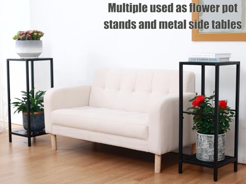 Party Zealot 2-Tier Tall Metal Square Plant Stand 31" Heavy-Duty Modern Flower Pot Rack for Indoor Living Room, Corner Side Table for Outdoor Patio, Garden, and Balcony Black, Leaf - style: Leaf - 1 pack