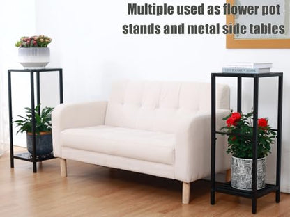 Party Zealot 2 Packs of 2-Tier Tall Metal Square Plant Stand 31” Heavy-Duty Modern Flower Pot Rack for Indoor Living Room, Corner Side Table for Outdoor Patio, Garden Planter Holder, Black - style: Square tube - 2 pack