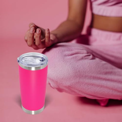 20oz Tumbler with Lid Stainless Steel Tumblers Insulated Mug Hot Pink 12P - color: Hot Pink