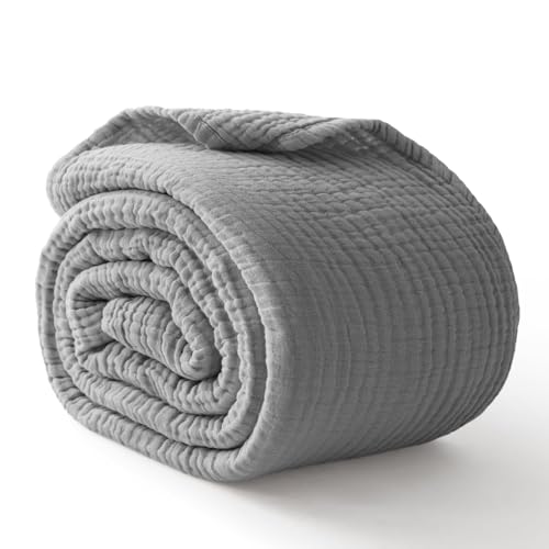 100% Cotton Muslin Blanket 40" x 40", Breathable and Lightweight Cotton Throw Blankets, Soft Cooling Summer Gauze Blanket for All Season, Grey - color: 03 - Medium Grey, size: Baby ( 40"x40")