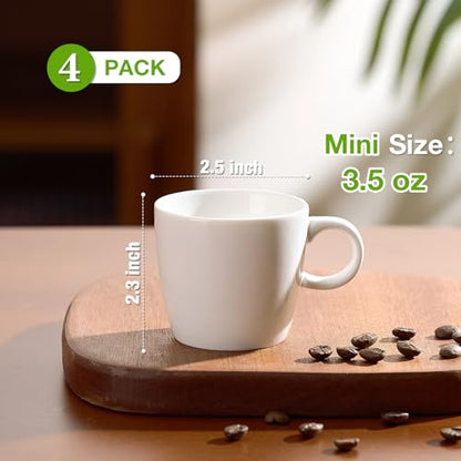 Hlukana Porcelain Espresso Cups Set of 4, 3.5 oz Small Coffee Mugs, White Demitasse Cups Perfect for Espresso Machine and Coffee Maker, Microwave Dishwasher Safe Espresso Cups