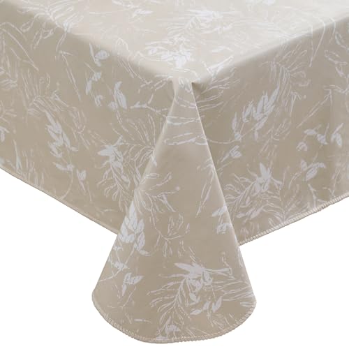Heavy Duty Vinyl Tablecloth with Flannel Backing Waterproof Oil-Proof Plastic Table Cloth Stain-Resistant Wipeable Rectangle or Square Table Cover for Indoor and Outdoor (Beige Leaf,60x84 Inch) - color: Beige Leaf, size: 60" x 84" (Rectangular)
