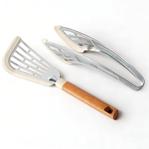 Butterfly Spatula & Butterfly Tongs Set of 2 Made of Silicone & Stainless Steel Flexible Curved Edge Slotted Turner for Non-Stick Cookware Egg Steak Pancake Flipper Orange - color: Orange, size: Set of 2