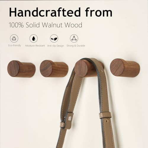 Wall Hooks for Hanging, 4 Pack Rustic Towel Hooks Coat Hooks Wall Mounted, Wood Small and Single Pegs for Hats, Clothes, Bags and Keys