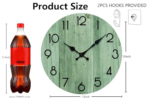 Wall Clock, Modern Wall Clocks Battery Operated, Silent Non Ticking Clock Decorative for Living Room, Office, Home, School (Light Green) - size: 12 Inch