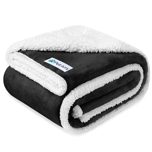 PetAmi Waterproof Dog Blanket for Small Dog Puppy Cat, 29x40, Black | 460 GSM Sherpa Fleece Reversible, Pee Proof Pet Blanket, Furniture Protector Cover for Couch Sofa Kennel, Washable - color: Black, size: Medium 29 X 40 Inches