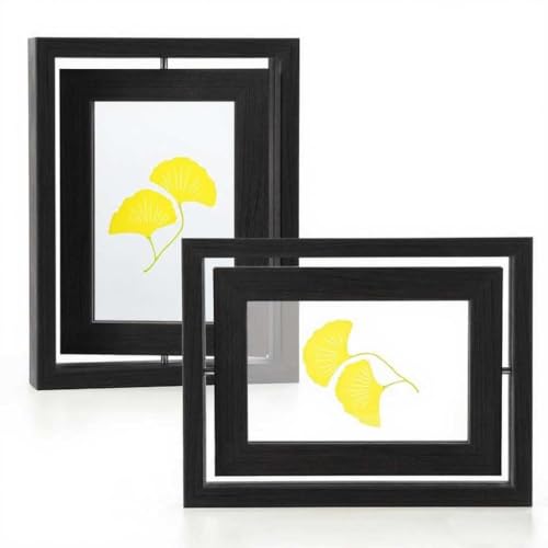 2 Pack 5x7 Rotating Floating Picture Frames, Black Wood Floating Photo Frame Double-Sided Display with Crystal Glass for Tabletop, Desk or Shelf - color: Black, size: 5x7