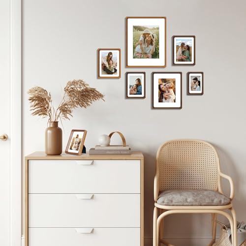8x10 Picture Frame Set of 2, Natural Walnut Wood Solid Wood 8 by 10 Photo Frames with 5x7 Mat with Real Glass for Wall and Tabletop Display - color: Natural Walnut, size: 8x10-2Pack