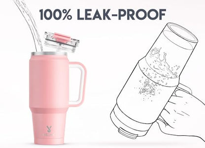 Meoky 32 oz Tumbler with Handle, Insulated Tumbler with Lid and Straw, Stainless Steel Travel Mug, Keeps Cold for 24 Hours, 100% Leak Proof, Fits in Car Cup Holder (Blush) - color: Blush, size: 32 Ounces