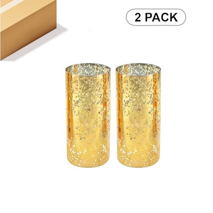 WGVI Hurricane Candle Holder Sleeve, W: 4", Ht: 8", Gold Speckled Glass Cylinder Open Both Ends, Chimney Tube Shade, 2 Pieces - color: Gold Speckle, size: 4x8"H