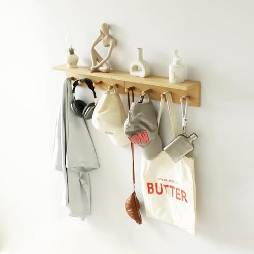 Small Entryway Shelf with Hooks, Wall Mounted Coat Rack with Shelf for Small Spaces, Wooden Floating Wall Organizer for Entryway, Mudroom, Nursery, Bathroom & Kitchen (Oak Finish) - color: Oak Finish