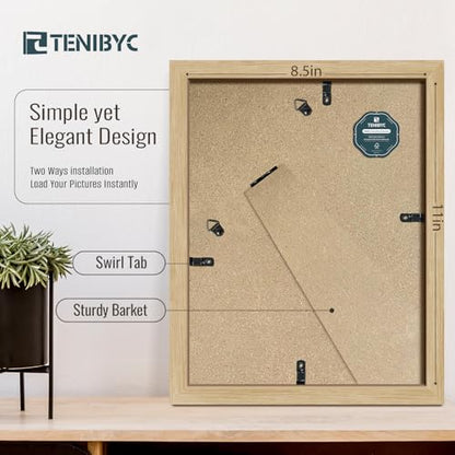 8.5x11 Picture Frame Set of 3 - Light Oak, Natural Wood Certificate & Diploma Frame with HD Tempered Glass, Tabletop Display - color: Oak, size: 8.5 X 11, style: 3 Pack