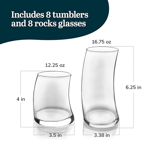 Libbey Swerve Drinking Glasses Set of 16, Chip-Resistant Tumbler and Rocks Glass Cups Set, Fun, Edgy Everyday Drinking Glasses for Special Events - color: 08 - Swerve