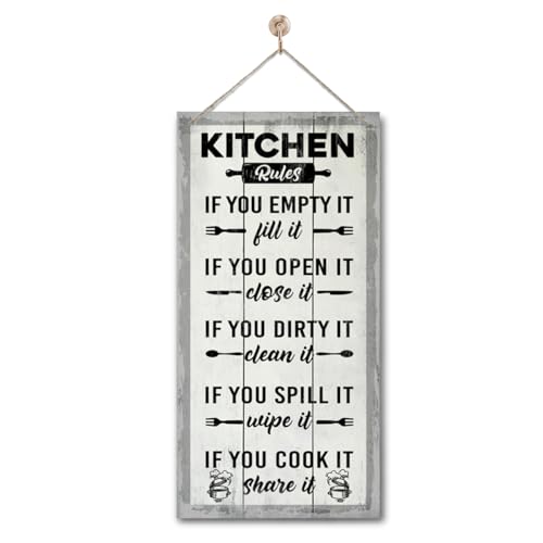 Hanging Kitchen Rules Wood Decor Sign, Rustic Kitchen Wooden Signs, Printed Wood Wall Art Sign, Kitchen Door Rules Rustic Sign, Hanging Wood Sign Kitchen Decor, Funny Farmhouse Kitchen Wall Décor J1 - color: Kitchen11