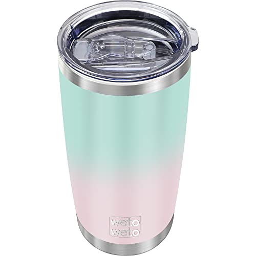 WETOWETO 20oz Insulated Stainless Steel Tumbler, Double Wall Vacuum Leak-proof Travel Coffee Mug, Powder Coated Water Cup (Green-Pink Gradient, 1 Pack) - color: A2-Green-Pink Gradient, style: Tumbler, 1 Lid