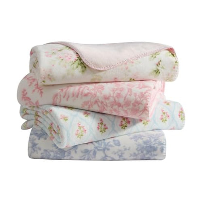 Laura Ashley - Plush Throw Blanket, 50x70, Soft and Warm with a Lightweight Feel, Reversible Floral and Stripe Design, Bedford Blue - color: Bedford Stripe Blue