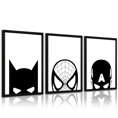 Spiderman Wall Art Boys Room Canvas Wall Decor Black White Wall Art Spiderman Pictures Painting Boys Posters Nursery Artwork for Living Room Bedroom 12x16x3 Inch Framed - color: Superhero Prints, size: 12x16 Inch Framed