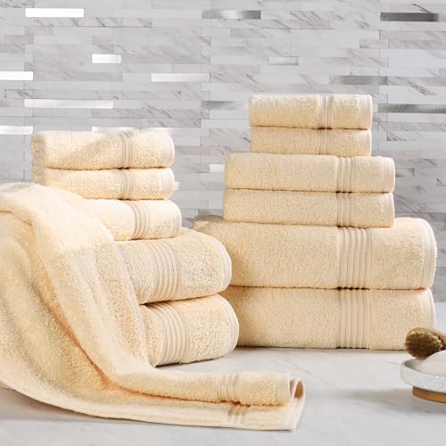 SUPERIOR Egyptian Cotton 12-Piece Towel Set, Assorted Towels for Home Bathroom, Guest Bath Decor Essentials, Includes 4 Bath, 4 Hand, 4 Face Towels/Washcloths, Quick Dry, Absorbent - Canary - color: Canary, size: 12 Piece Towel Set