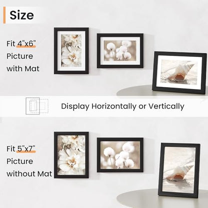5x7 inch Picture Frame, 5x7 Photo Frames with 4x6 Removable Mat - High Definition Plexiglass - Vertical and Horizontal Display - Wall Hanging Frame - Black, 5 Pack - color: Black, size: 5x7, 5P