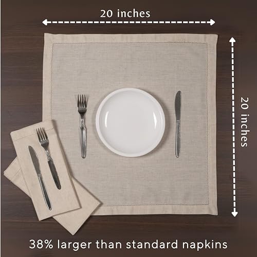 Ramanta Home Natural Cloth Dinner Napkin Set of 12-20x20 Inch, Premium Cotton Linen Flax Hemstitched Napkins, Soft Durable Washable for Everyday Use Thanksgiving Christmas Parties Halloween - color: Natural - Hemstitch, size: 20" x 20" (Set of 12)