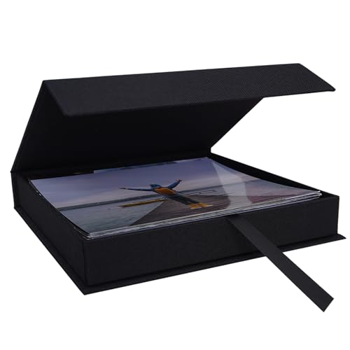 5x7 Photo Storage Box, Premium Linen Memory Box for Photos, Pictures, Certificates, Scrapbooking Supplies & Jewelry - Portable, Stackable Organizer for Home, Crafters & Collectors - color: Black, size: 5X7