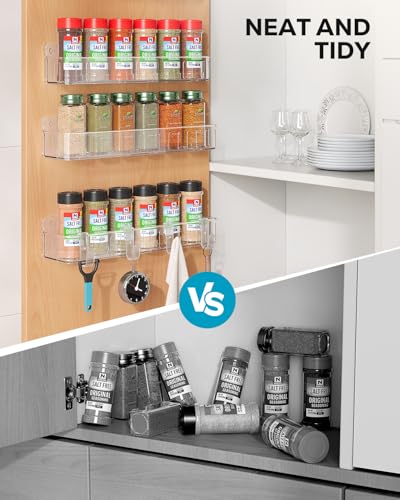 Nieifi Spice Rack Wall Mount, 4 Pack Clear, 2" Depth, Screw/Adhesive | Wall-Mounted with Removable Hooks Saves Counter Space, Fits 2" Deep Jars, Ideal for Kitchen Cabinets, Pantry Doors, and RVs - color: Clear