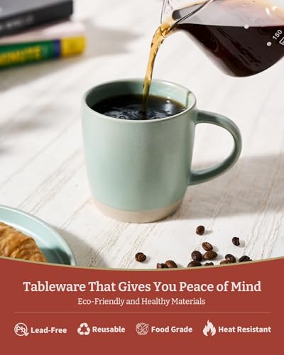 famiware Coffee Mugs Set of 4, Milkyway 13 oz Ceramic Cup Set with Handle | Stoneware Mug Set for Tea, Coffee, Latte, Cappuccino, Cocoa, Microwave and Dishwasher Safe, Light Green - color: Milkyway-Light Green, size: 4 Count (Pack of 1)