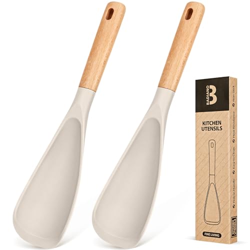 Cooking Spoon for Nonstick Cookwares, Great for Cooking and Serving Sturdy BPA-Free Matte Silicone, Wood Handle Spoon for Mixing, Scoop, and Scrape (2 Pack of Khaki, 11.4 inch) - color: 2 Pack of Khaki, size: 11.4 inch