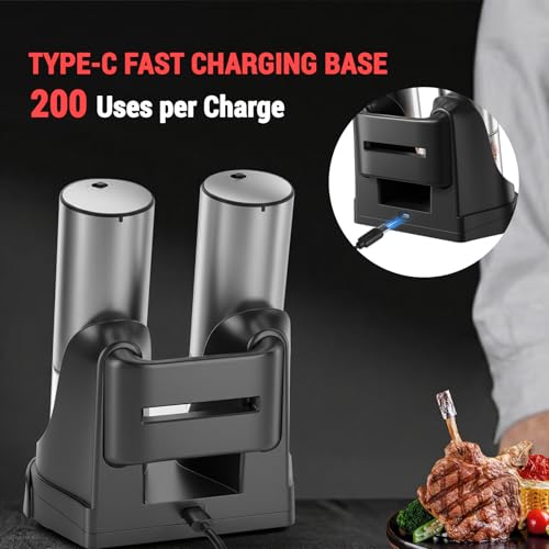 Electric Salt and Pepper Grinder Set with External Coarseness Adjustment, 95ml Large Capacity Automatic Pepper Mill, USB-C Charging Base with LED Light, Stainless Steel Spice Grinder, 2-Piece Set - size: Upgraded Adjustment Version (1 Pack)