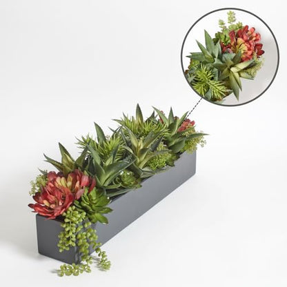 CG Hunter Oblong Faux Succulent Arrangement, Premium Artificial Indoor Plant Enhances Interior Design, Display on any Surface in Your Home Adding an Inviting Touch of Nature, Grey Planter Pot Included - size: 27" Oblong Grey