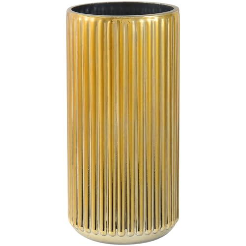 Ribbed Glass Vase,Flower Vase for Bouquet, Gold Glass Vases for Flowers, Modern Vases for Living Room, Bathroom, Dining Table, Office, Wedding, Centerpieces, 8 Inches - color: Gold, size: Medium