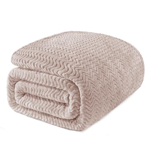 Exclusivo Mezcla Soft Fleece Blanket King Size, Cozy Lightweight Blankets with Decorative Wave Textured Suitable for All Season Use, Camel, 90x104 Inches | 90"x104" Breathable Lightweight Flannel Blanket for Summer, Plush Cozy Jacquard Wave for Home Decor