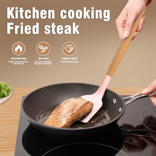 Silicone Cooking Utensils Set - AVGPD Silicone Kitchen Utensils for Cooking Wooden Handles, 446°F Heat Resistant Kitchen Utensil Spatula Sets, Gadgets for Non-Stick Cookware BPA FREE (Multicolour) - color: Multicolour