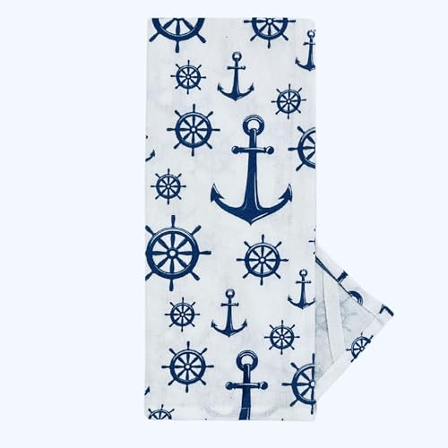 Summer Kitchen Dish Towel Set: Fun Nautical Anchor Captains Wheel Design, Set of 2 (Nautical) - color: Nautical