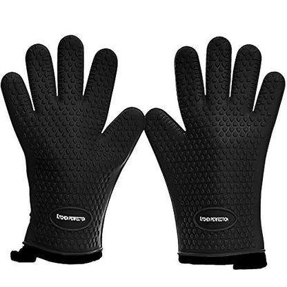 KITCHEN PERFECTION XL Silicone Smoker Oven Gloves-Extreme Heat Resistant BBQ Gloves-Handle Hot Food Right on Your Grill Fryer&Pit|Waterproof Grilling Cooking Baking Mitts|Superior Value Set+3 Bonuses | Waterproof, 5-Finger Design For A Better Grip, for Pi