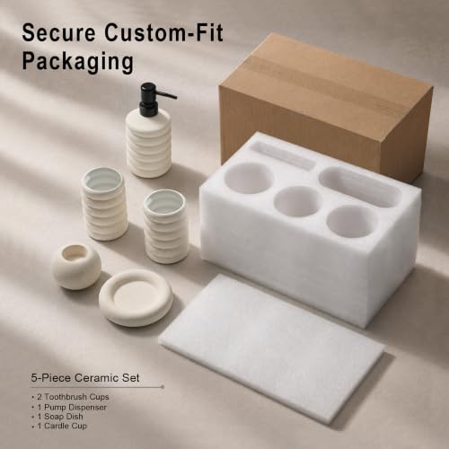 5 Pcs Ceramic Bathroom Accessories Set, White Bathroom Soap Dispenser Set | Soap Dispenser 16Oz, Toothbrush Cup, Toothbrush Holder, Soap Dish, Candle Holder,Modern Bathroom Accessory Set for Countertop - color: White-001