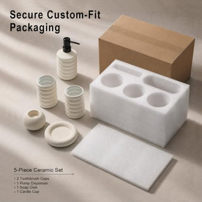 5 Pcs Ceramic Bathroom Accessories Set, White Bathroom Soap Dispenser Set | Soap Dispenser 16Oz, Toothbrush Cup, Toothbrush Holder, Soap Dish, Candle Holder,Modern Bathroom Accessory Set for Countertop - color: White-001