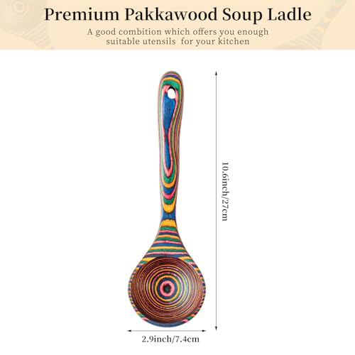 Gudamaye Pakkawood Rainbow Deep Soup Ladles,Pakkawood Ladle,10.6 inch Big Soup Ladle for Cooking,Deep Ladle Spoons,Wood Ladle, Wood Kitchen Utensils Set, Wooden Spoons for Cooking - style: 1 PC Rainbow Ladle