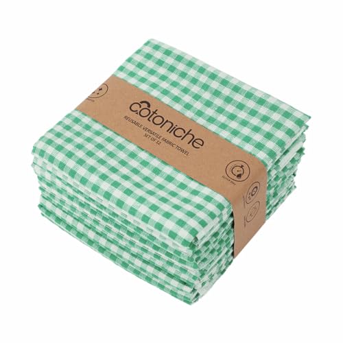 Checkered Kitchen Towels - Reusable Dish Cloths (24" x 16") Flour Sack & Cute Perfect as Tea Towels for Kitchen, Dish Towels for Washing Dishes - (12 Pack) (Green) - color: Green, size: Set of 12