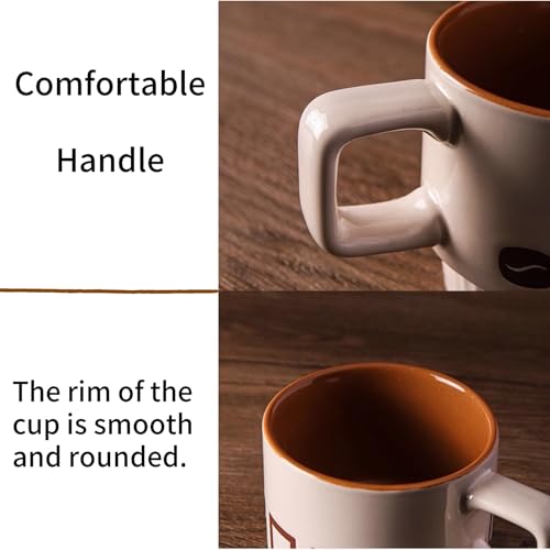 Coffee Mugs Set, Ceramic Espresso Cups, 11 oz, Set of 4, Beige&Brown | for Au Lait, Cappuccino,Latte,Cafe,Mocha,Tea, Geometric Pattern Cups Suit For Housewarming Wedding- - color: Beige