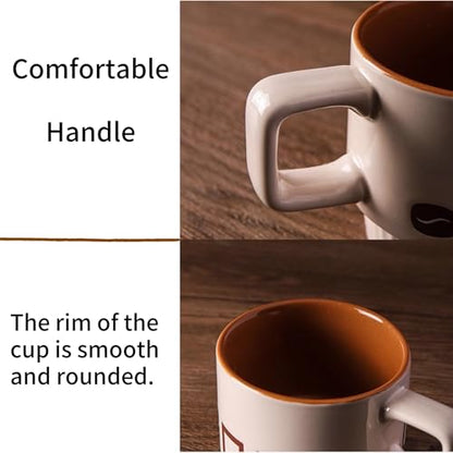 Coffee Mugs Set, Ceramic Espresso Cups, 11 oz, Set of 4, Beige&Brown | for Au Lait, Cappuccino,Latte,Cafe,Mocha,Tea, Geometric Pattern Cups Suit For Housewarming Wedding- - color: Beige