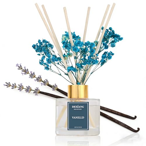 Reed Diffuser Set,3.38 fl oz (100 ml) - Vanilla Oil Diffusers with 6 Reed Sticks for Bathroom Shelf Decor - color: Vanilla