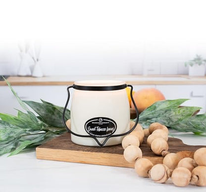 Milkhouse Candle Company Sweet Tobacco Leaves Soy Candle - Honey | Tobacco | Teakwood Scented - 16 oz Butter Jar with Lid, 65+ Hour Burn Time, Made in the USA - size: 16 Oz