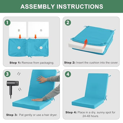 Summsun High Back Patio Dining Chair Cushions 4-Pack, 20 x 20 Inch, Teal | High-Resilience Foam, Non-Slip Bottom, Water Resistant, Removable Cover, Hidden Zipper, Fit for Garden, Lawn, Patio Furniture - color: Teal