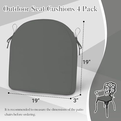 Basic Beyond Outdoor Cushions for Patio Furniture: Waterproof & UV Resistant Outdoor Chair Cushions Set of 4-19 x 19 x 3 Inch Thick Patio Chair Cushions with Adjustable Ties & Handle, Dark Grey - color: Dark Grey